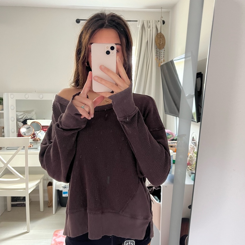 Aerie Brown Off-Shoulder Sweater